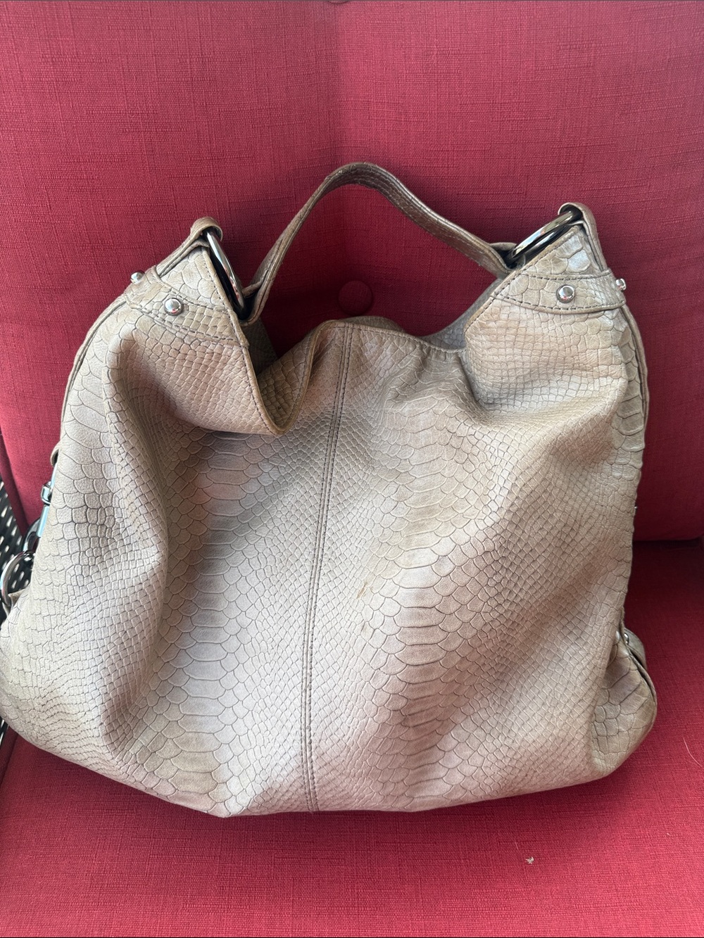 Rebecca Minkoff Taupe Snake-Embossed Hobo Bag